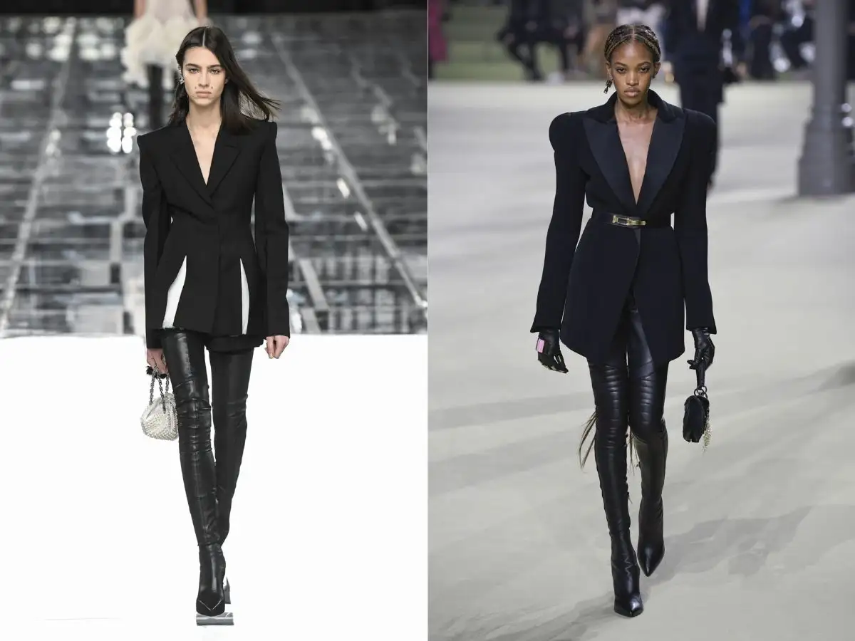 Phối đồ cùng legging cùng áo blazer dáng dài và boot gót vuông