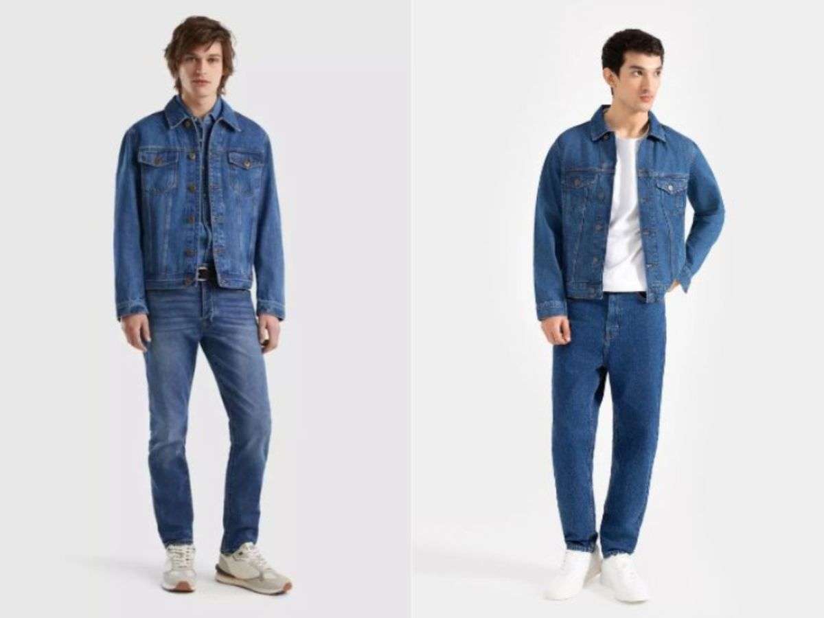Quần jean ống rộng phối với denim jacket