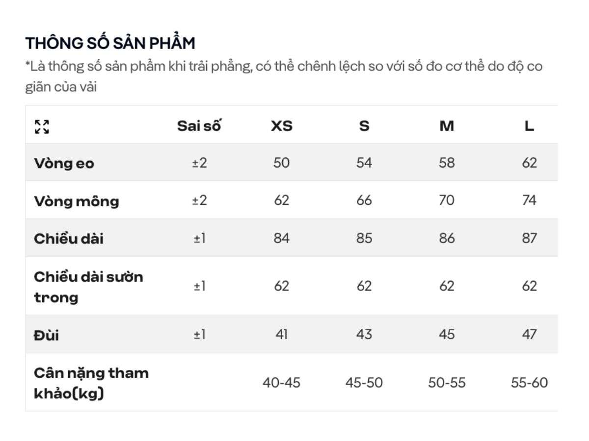 Trước khi chọn mua quần legging hãy đối chiếu thật kỹ với size chart của thương hiệu