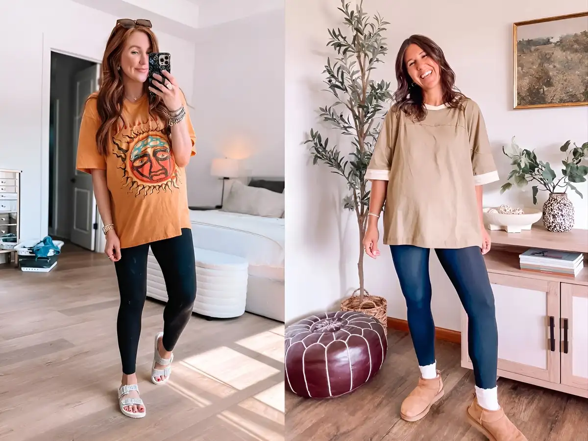 Áo thun dáng rộng phối cùng quần legging