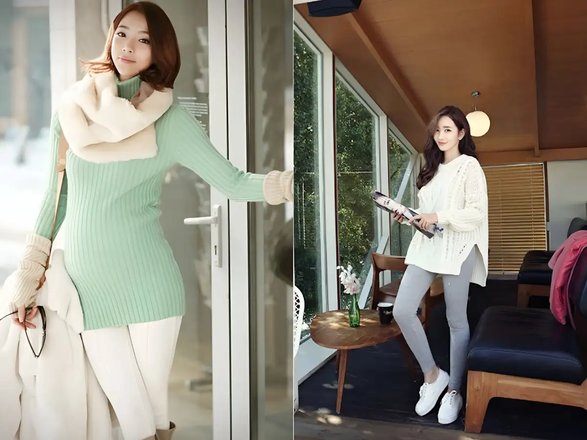Áo len dáng dài phối cùng quần legging