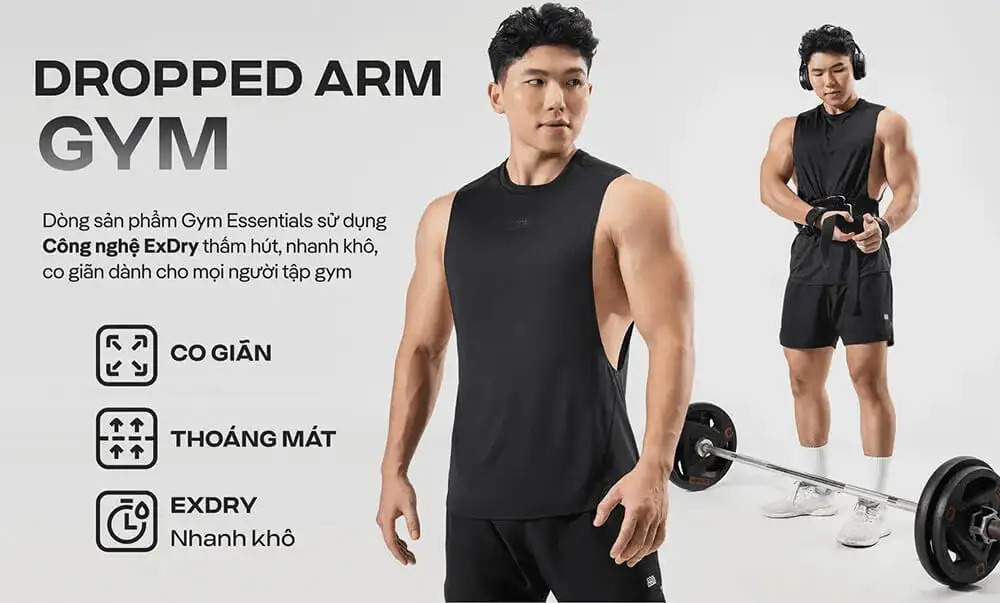 Áo Gym Drop Arm Giải Phóng Chuyển Động, Tối Ưu Hiệu Suất