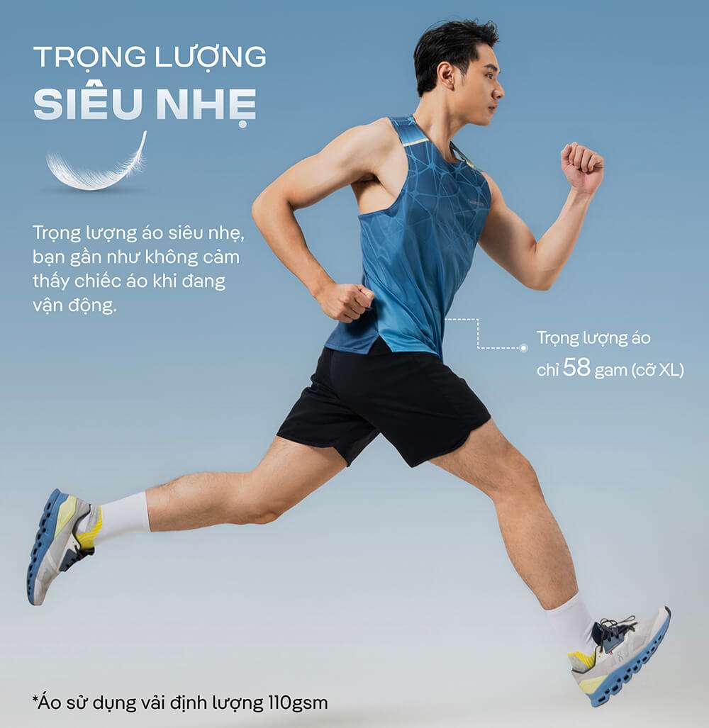 Áo singlet chạy bộ Graphic Photic Zone Coolmate có thiết kế siêu nhẹ, gần như không cảm thấy áo khi vận động