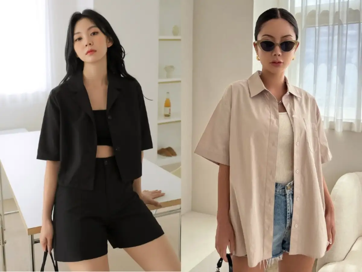 Áo sơ mi tay ngắn và quần short trơn tone sur tone thời thượng nhưng không kém phần thoải mái