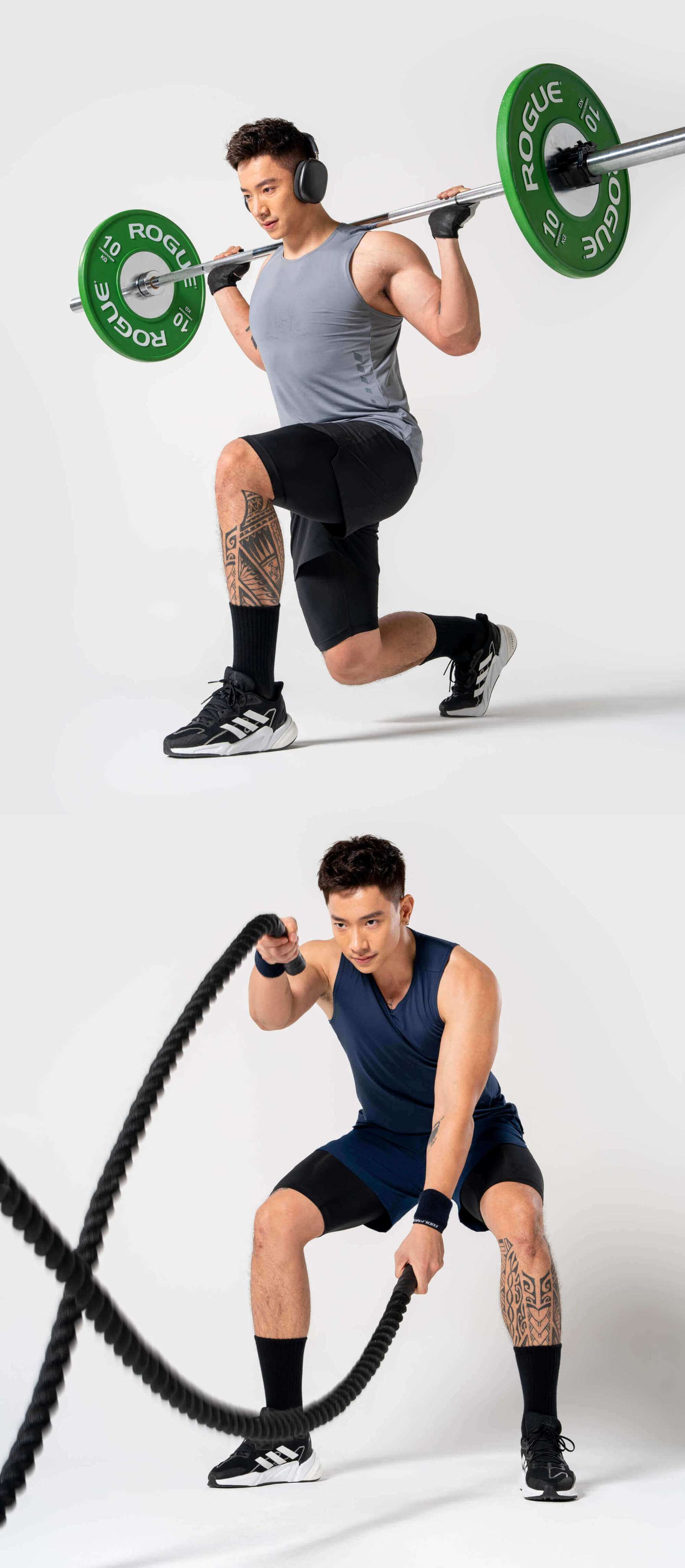 Áo tanktop Powerfit lý tưởng cho các bài tập gym như squat và battle rope