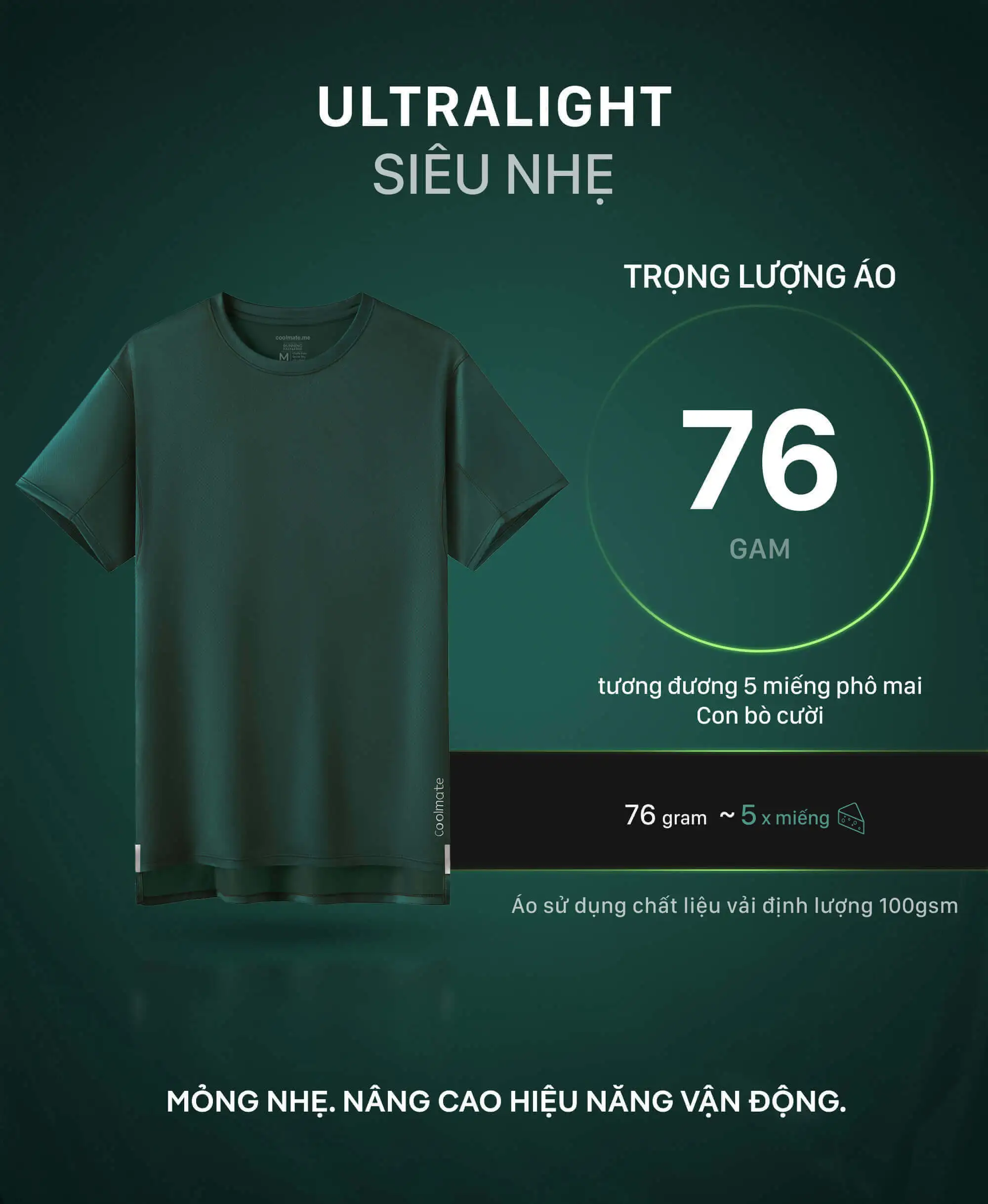 Áo thun chạy bộ Advanced siêu nhẹ chỉ 76g