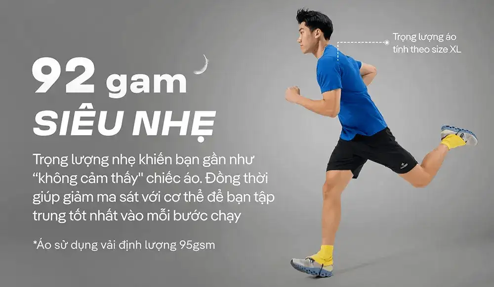 Áo thun chạy bộ Economy II siêu nhẹ chỉ 92 gram giúp giảm ma sát khi vận động
