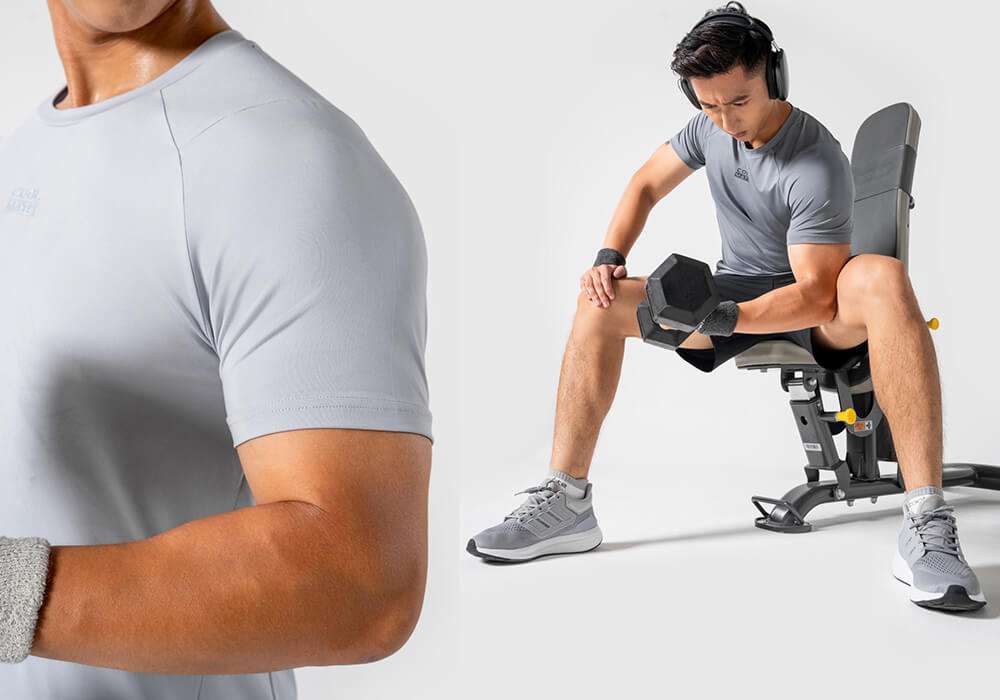 Áo thun gym Powerfit màu xám phù hợp cho các buổi tập luyện