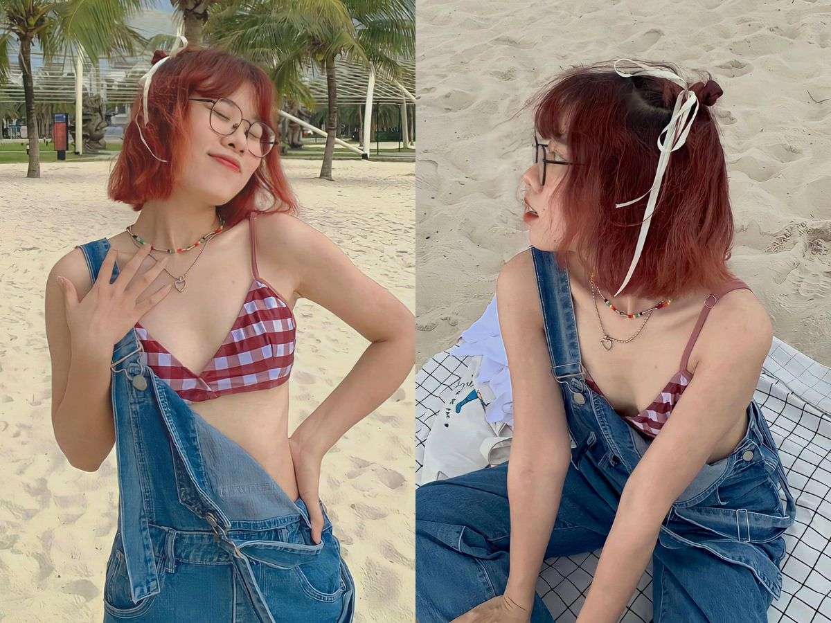 Quần yếm kết hợp bra tạo nên phong cách retro hiện đại và dễ thương