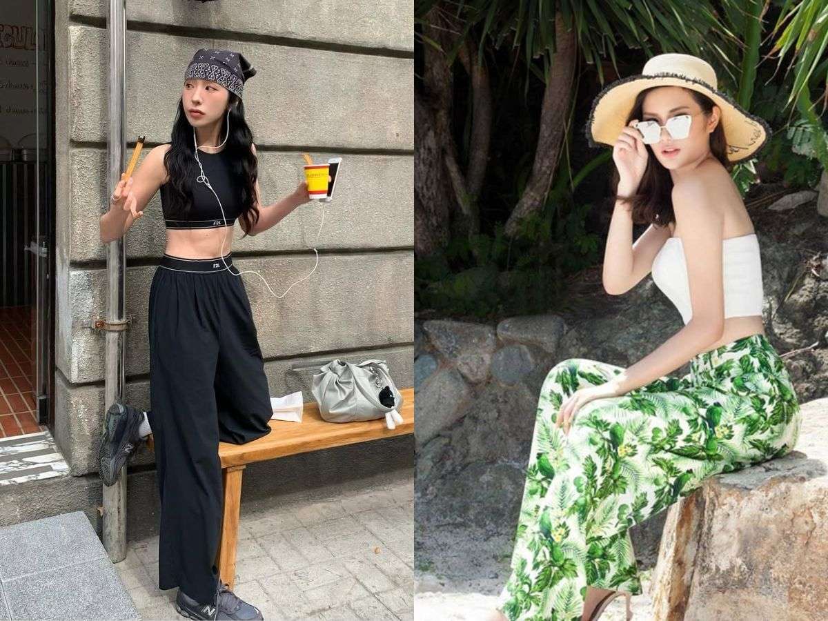 Phong cách tối giản nhưng vẫn nổi bật nhờ sự tương phản giữa bra và quần vải mềm mại