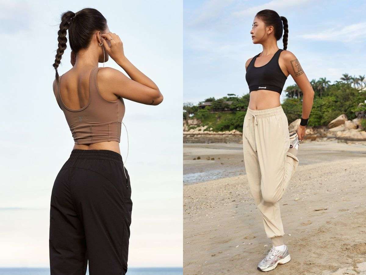 Outfit Athleisure cá tính với bra croptop và jogger dù tạo sự mạnh mẽ và phóng khoáng