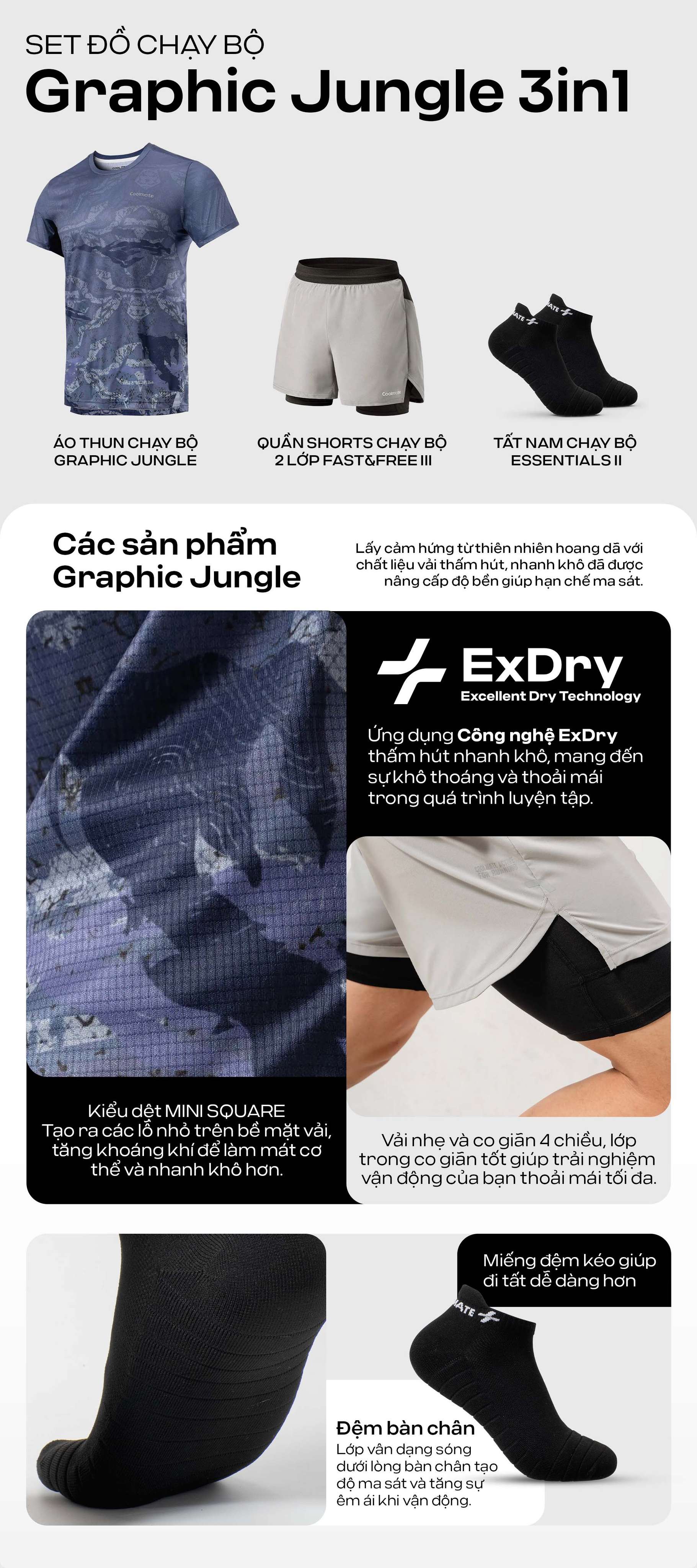 Cùng Set Đồ Chạy Bộ Graphic Jungle 3in1 chinh phục mọi cung đường chạy