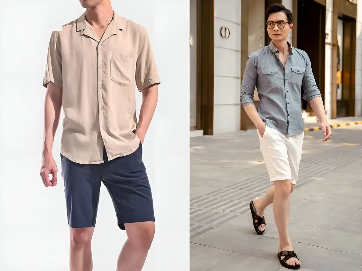 Phối phối áo sơ mi quân đội với quần short trẻ trung và năng động