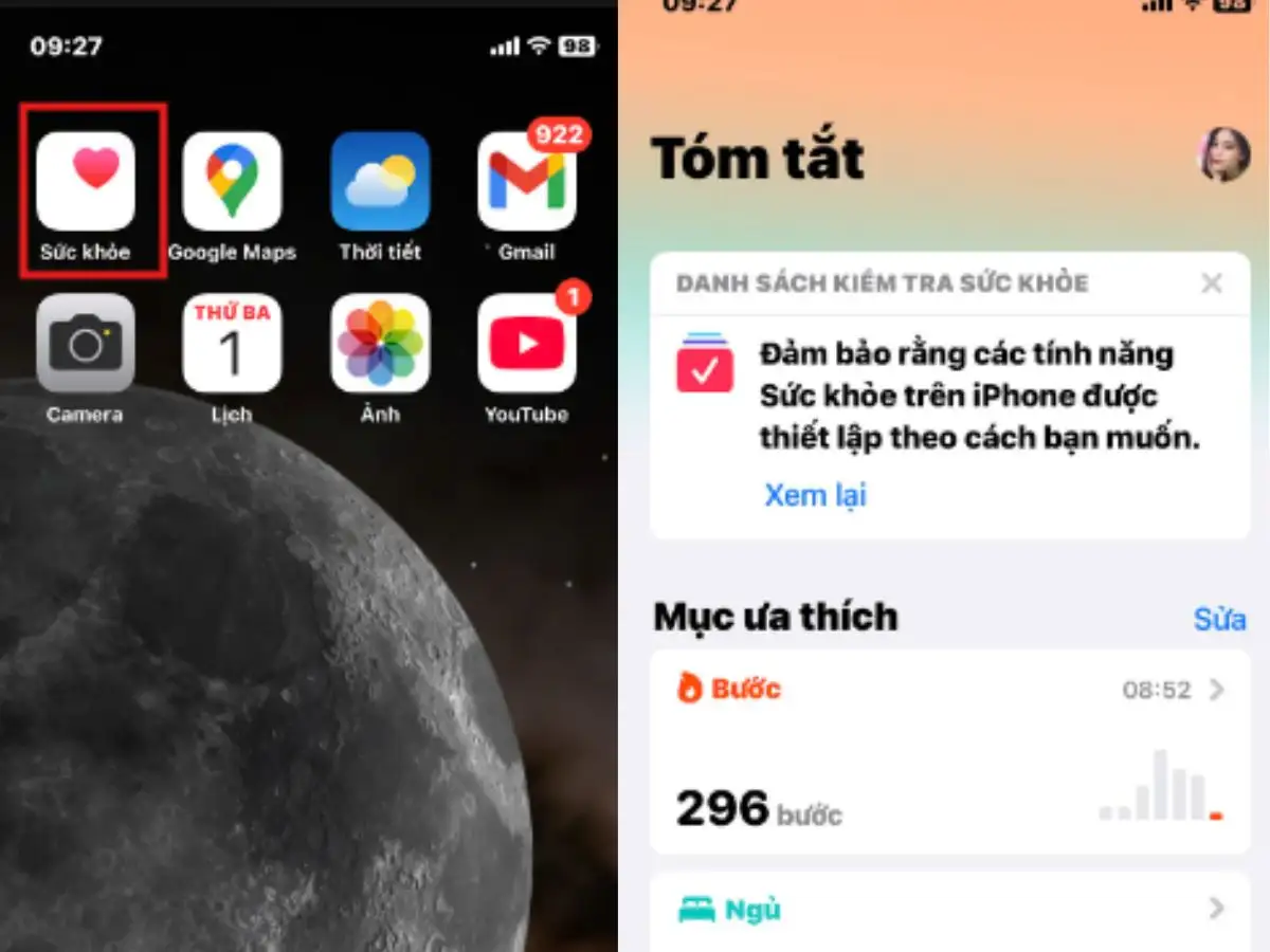 Hướng dẫn Mở ứng dụng Sức khỏe và tab Tóm tắt