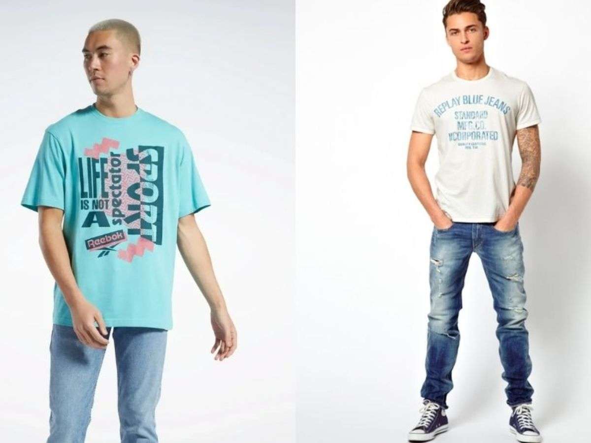 Áo thun họa tiết/graphic tee + quần jeans nam lưng thun