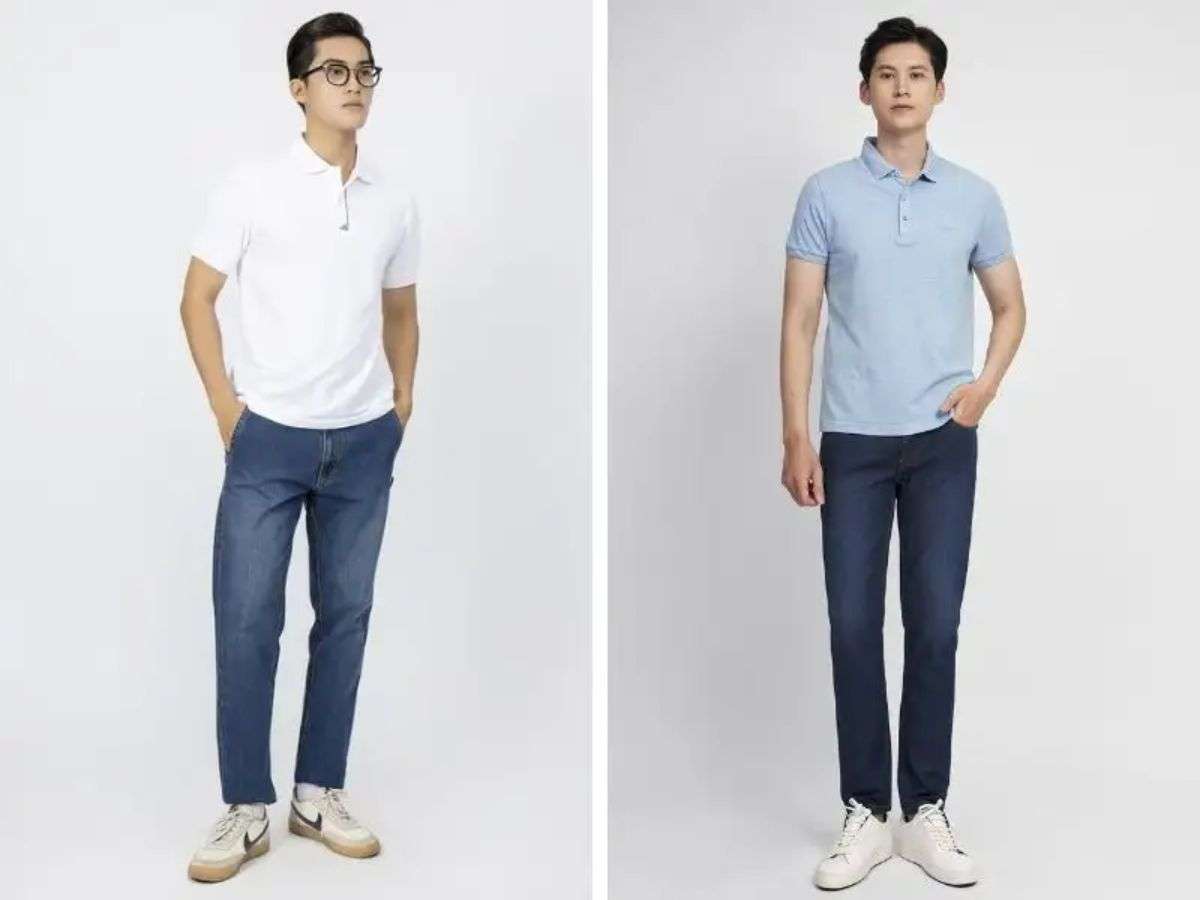 Áo polo + quần jeans nam lưng thun