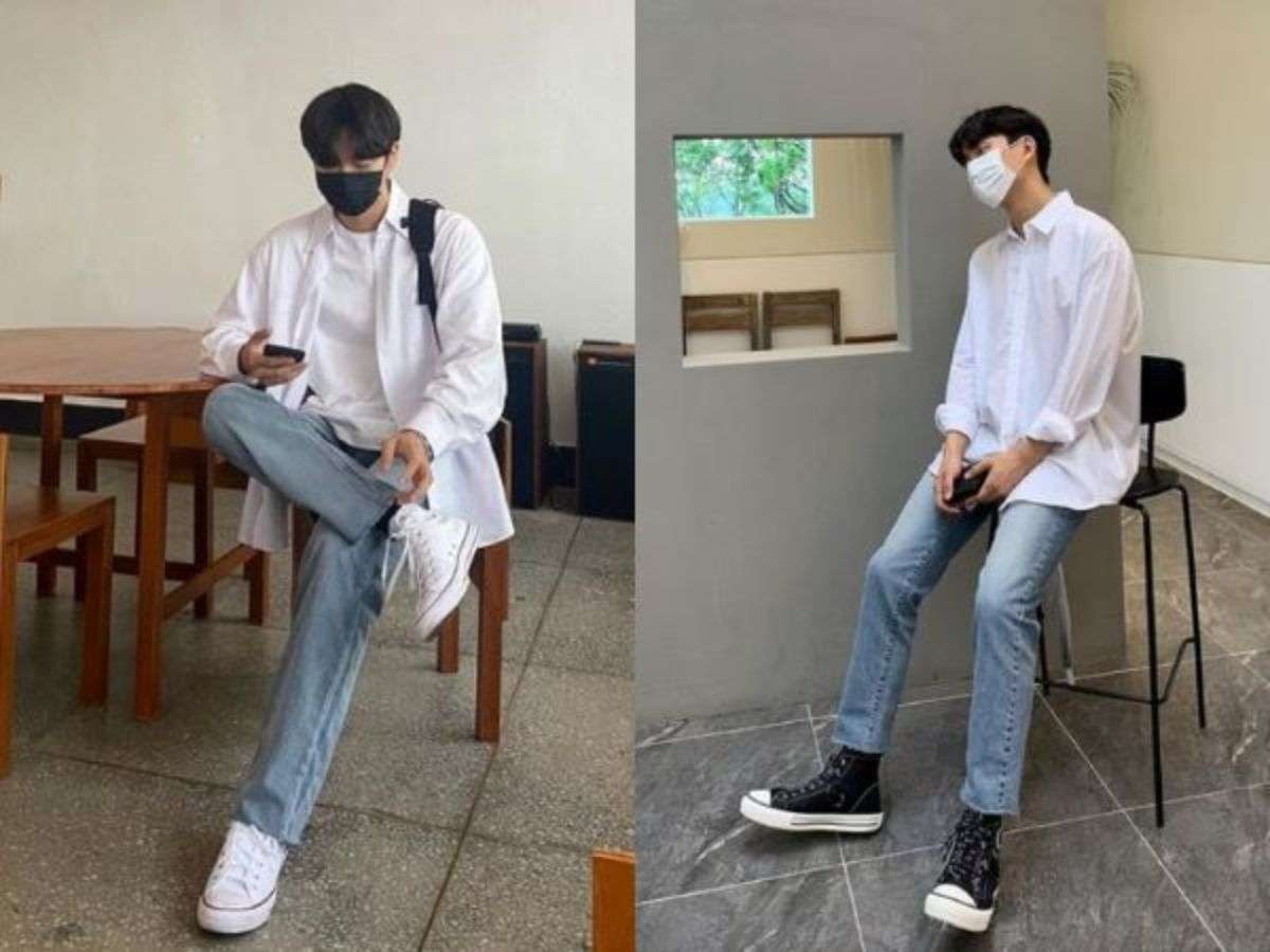 Giày sneaker + quần jeans nam lưng thun