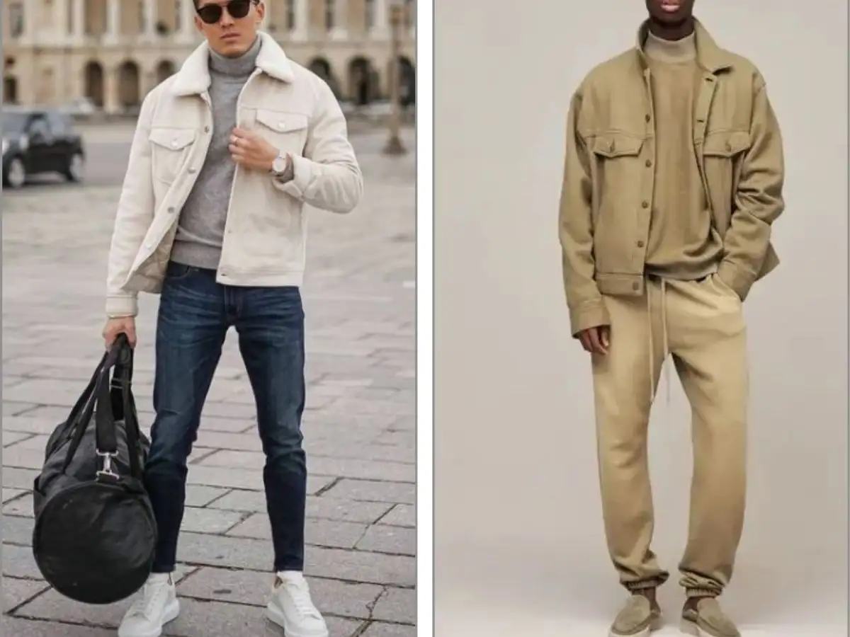 Áo khoác kaki phối cùng áo len cao cổ