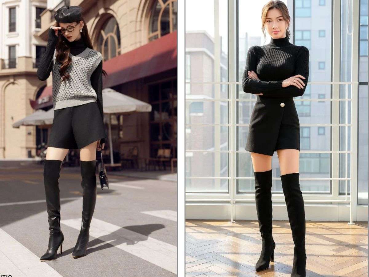 Kết hợp mũ và boots và áo len trông cuốn hút hơn