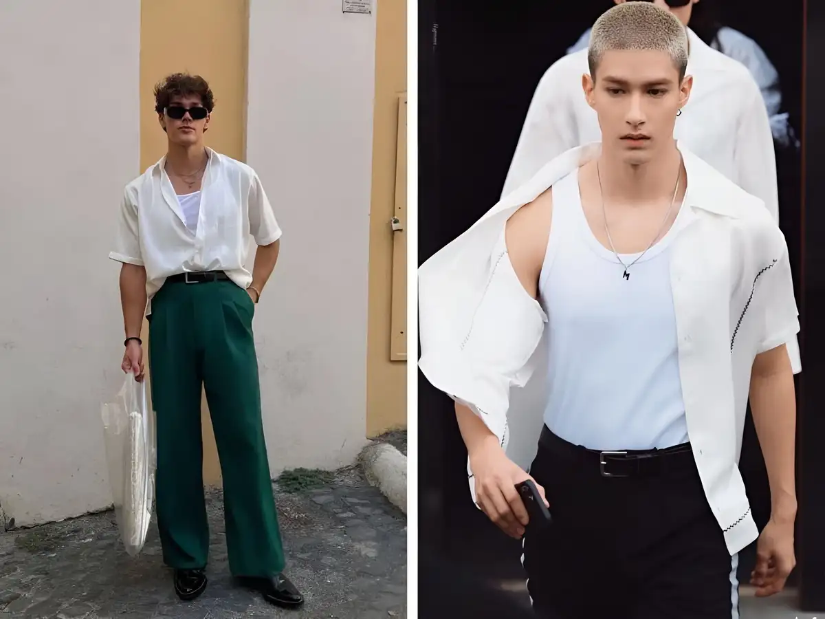 Layering áo tanktop với áo sơ mi