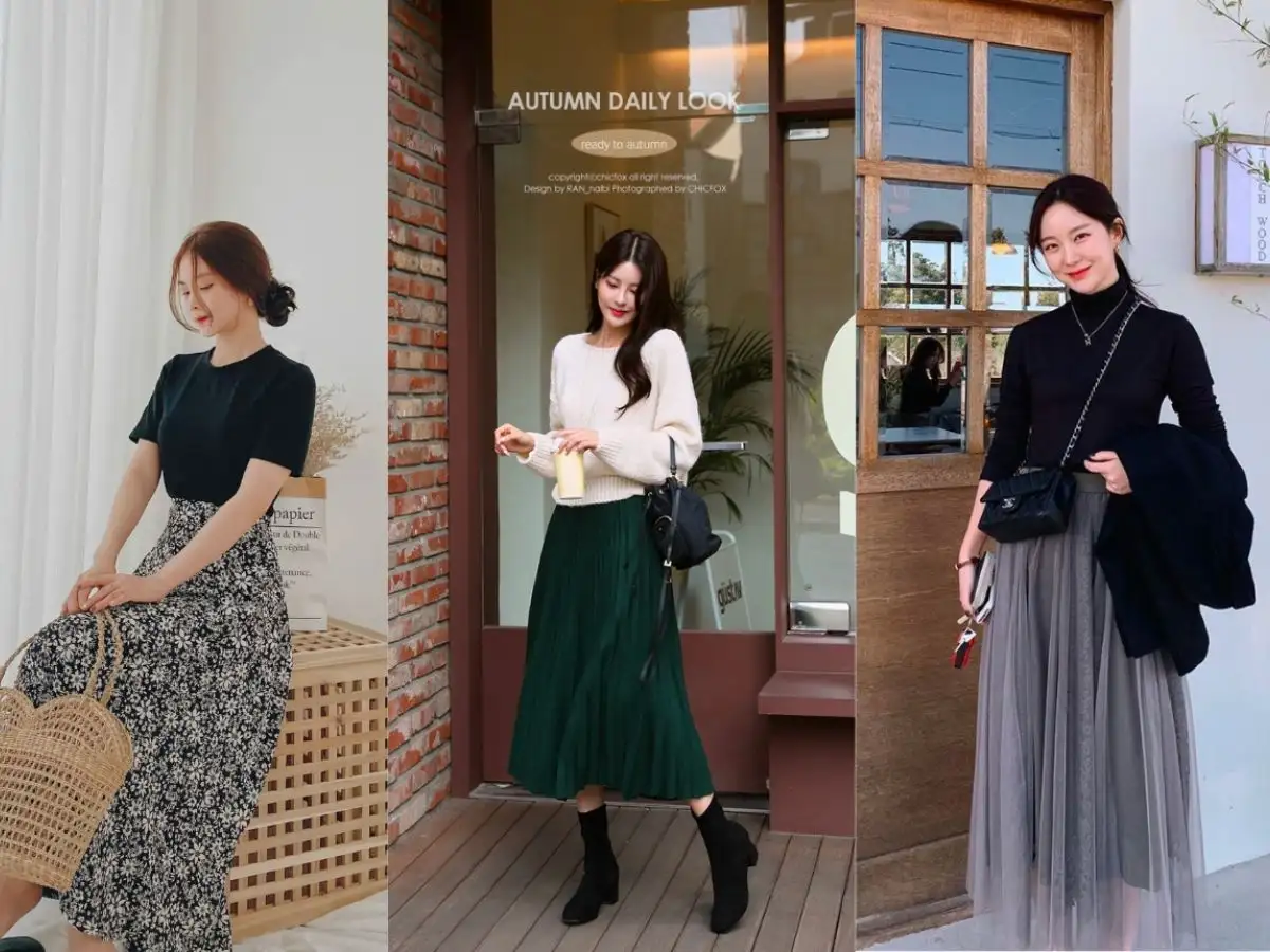 Chân váy xòe mang đến vẻ ngoài nữ tính, dịu dàng