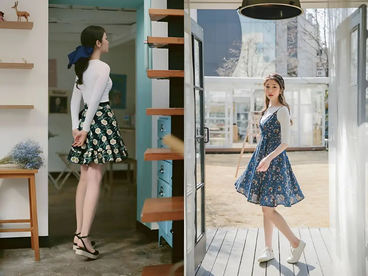 Áo giữ nhiệt kết hợp váy xòe nhẹ nhàng, nữ tính