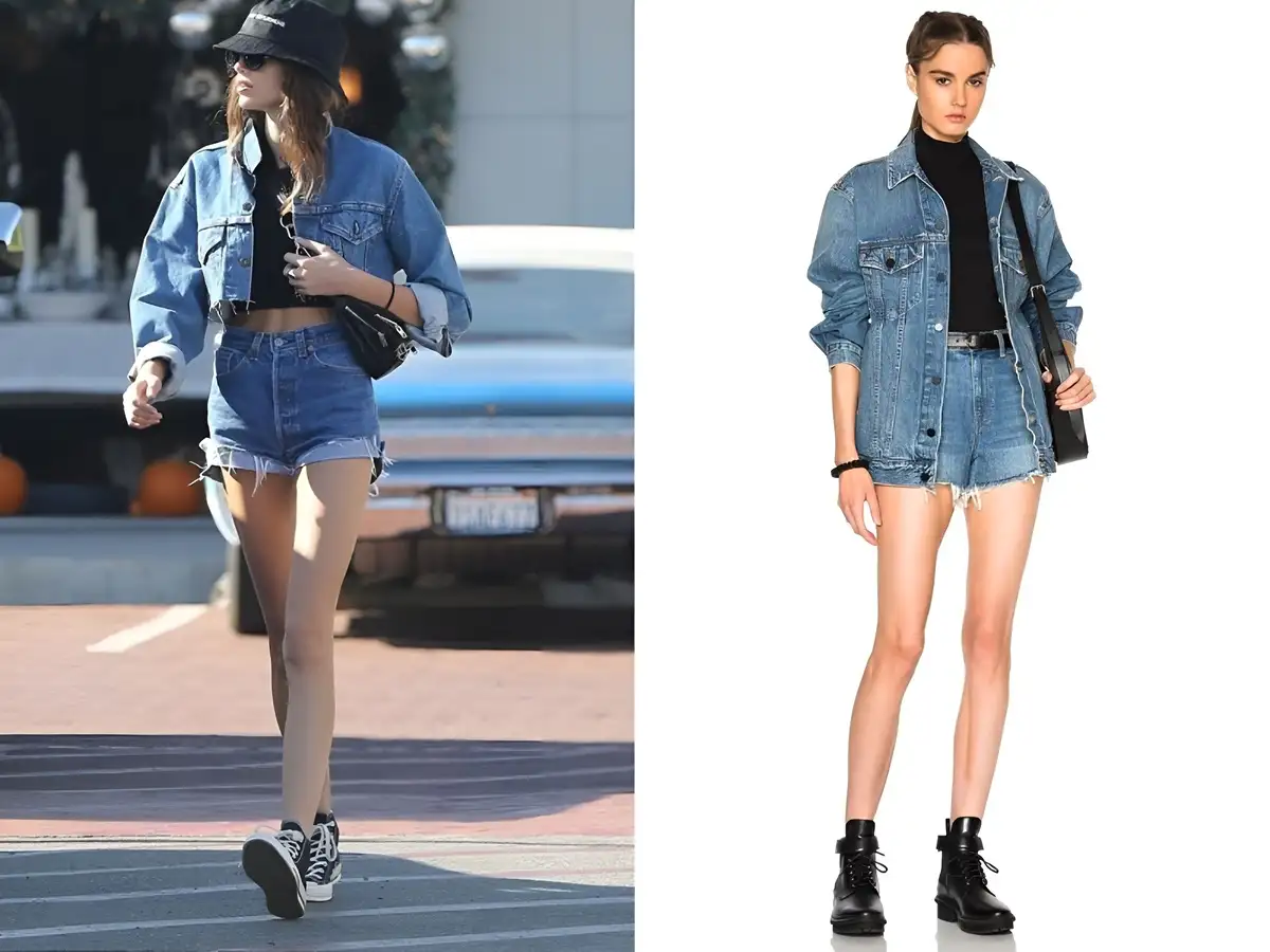 Áo giữ nhiệt màu đen cùng quần short jean cá tính, trẻ trung và năng động