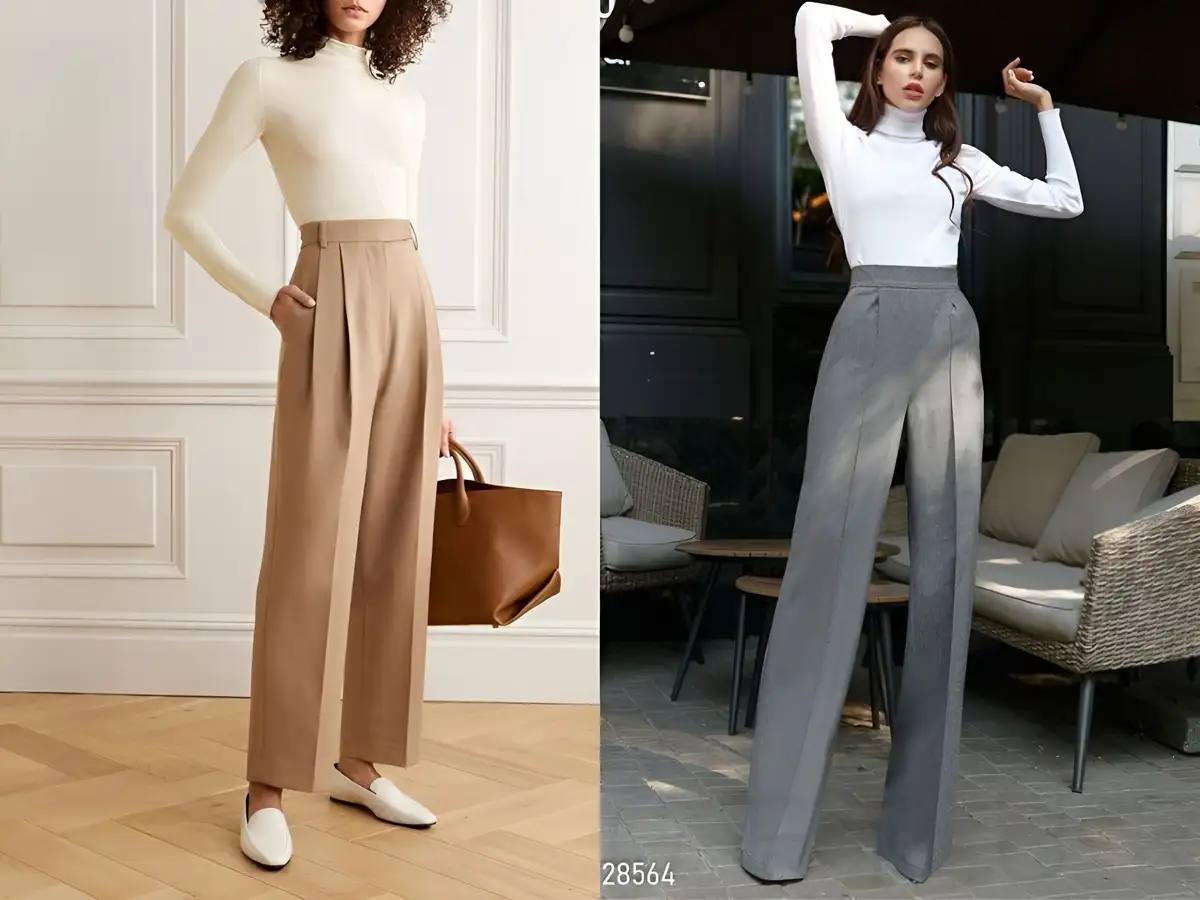 Áo giữ nhiệt màu trắng mix quần tây ống rộng đơn giản và tinh tế