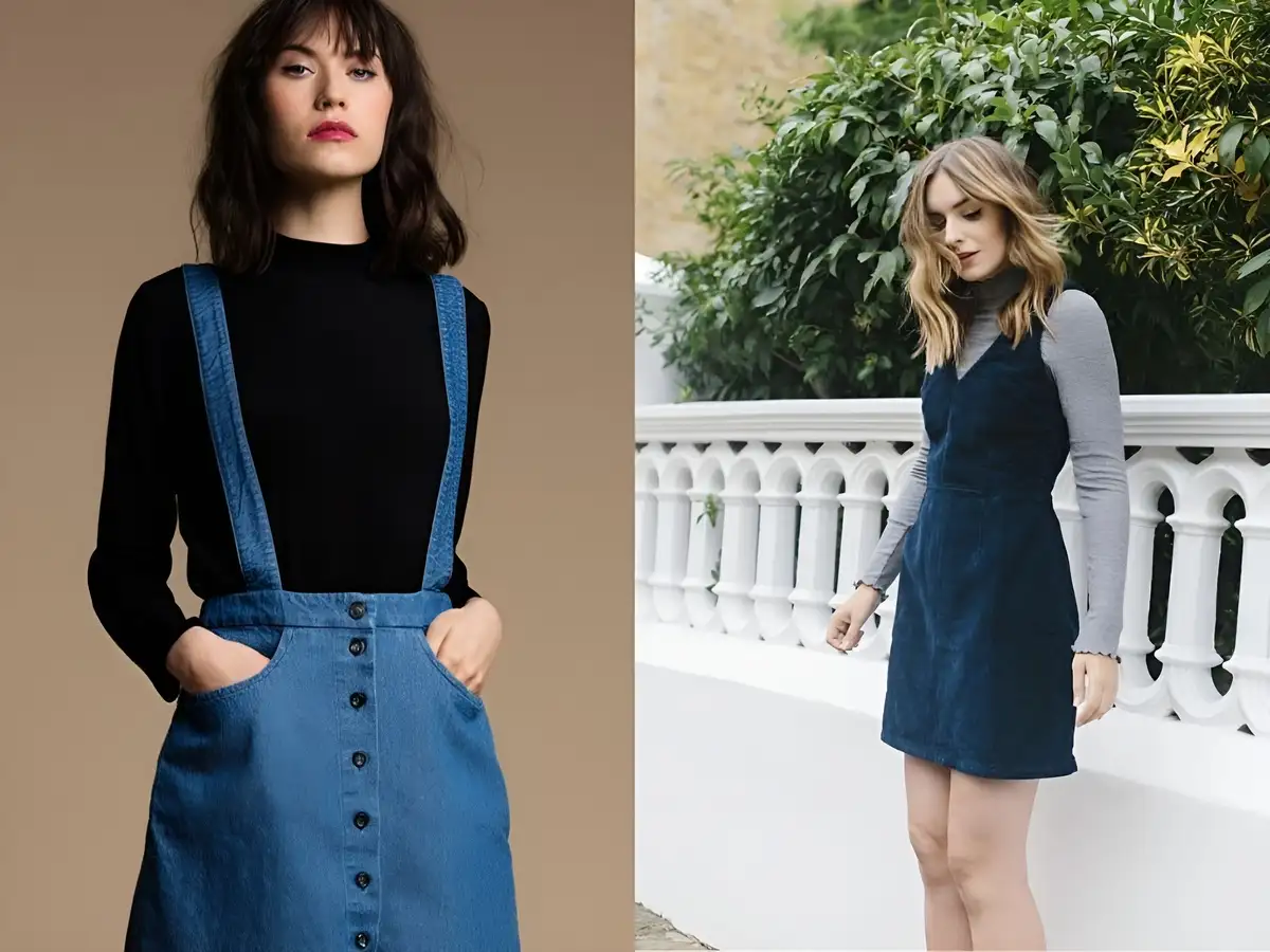 Áo giữ nhiệt với váy yếm denim năng động, trẻ trung