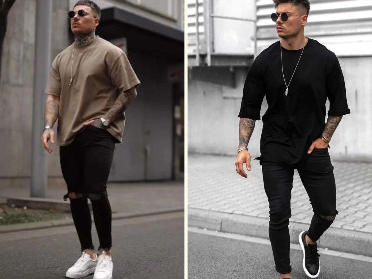 Jean rách gối + áo thun basic là lựa chọn an toàn