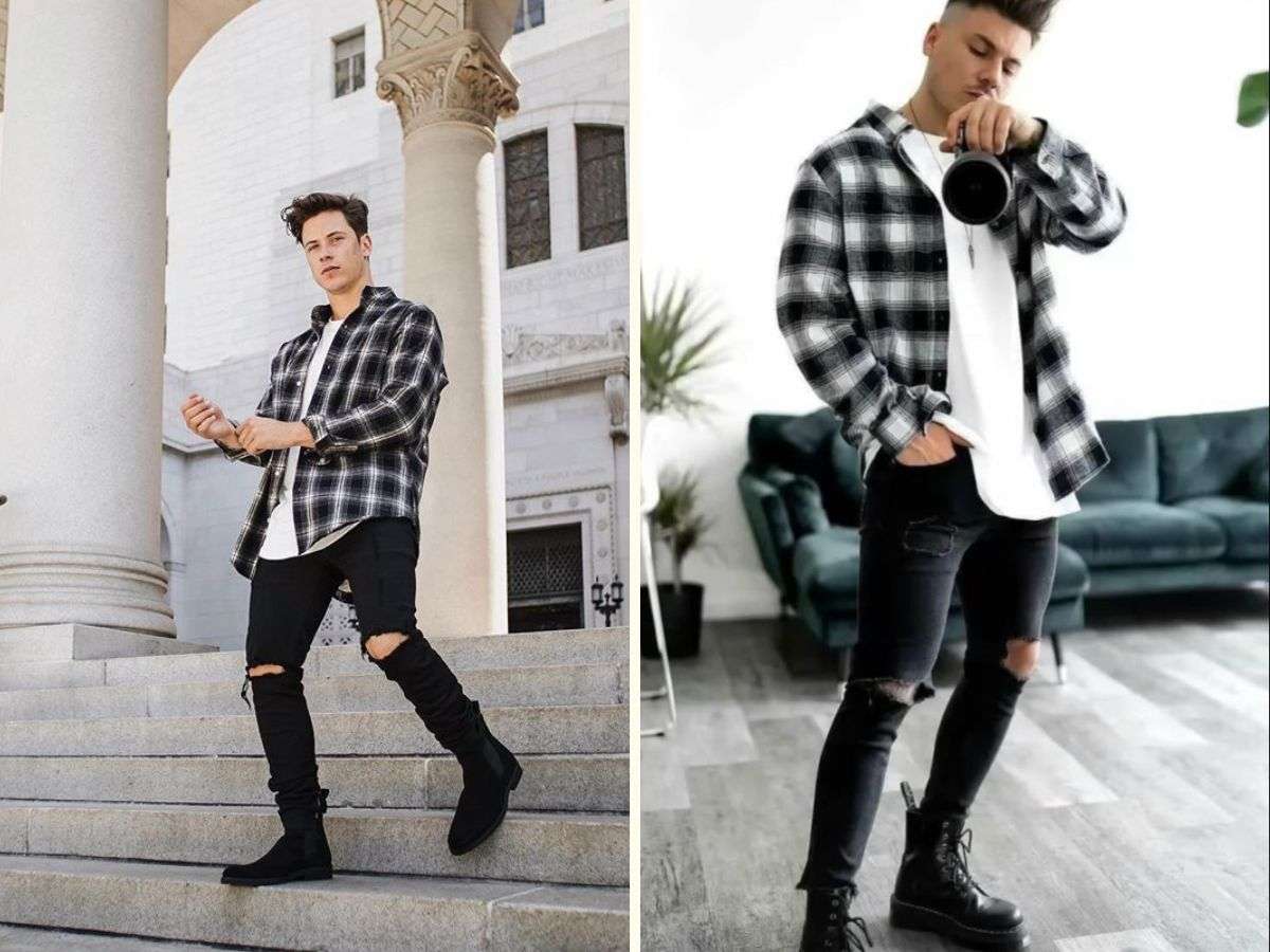 Áo Flannel cùng jean rách giúp anh em thoải mái hơn