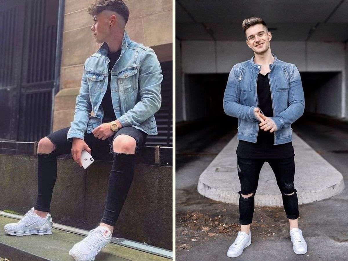 Jean rách + Áo khoác denim = Nét bụi bặm