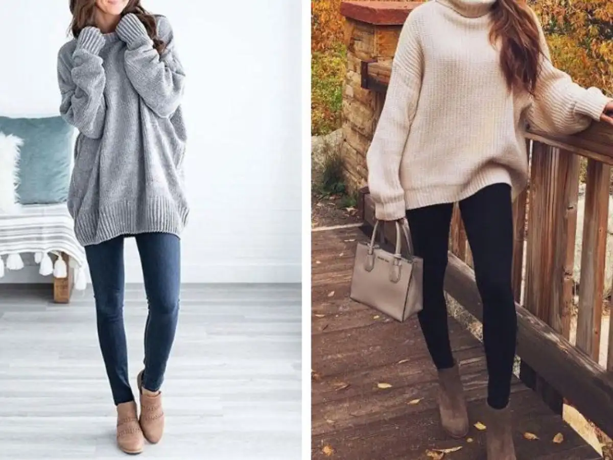 Thanh lịch bất ngờ: Quần legging + Áo kiểu peplum/áo dáng dài che hông