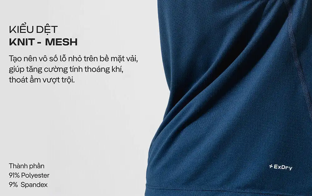 Cận cảnh chất liệu Knit-Mesh trên Áo Gym Drop Arm Coolmate