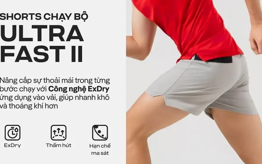 Combo 2 quần shorts Ultra Fast & Free II, thấm hút, khô nhanh, nhẹ bền