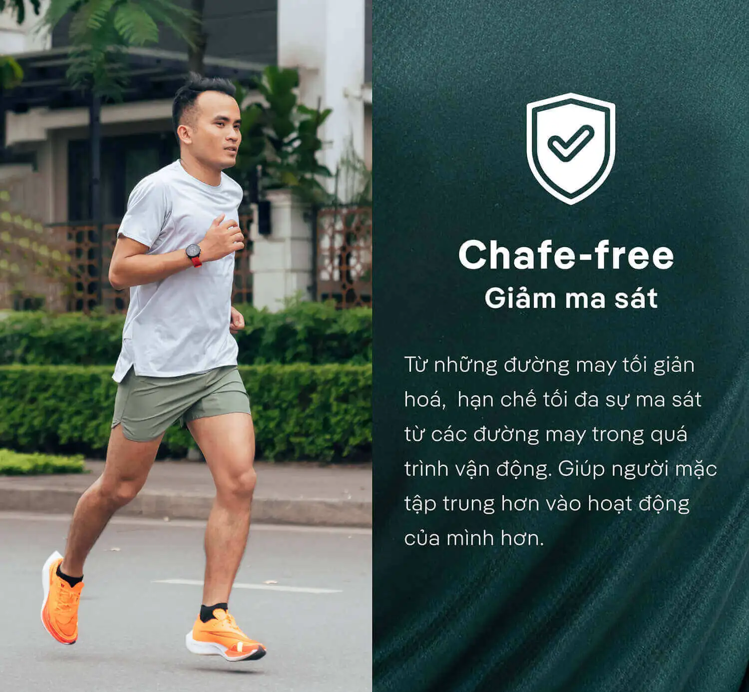 Công nghệ Chafe-free giảm ma sát tối đa trên áo thun chạy bộ Advanced