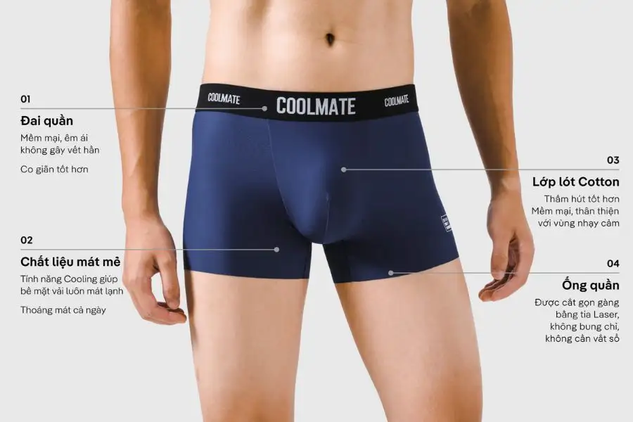 Công nghệ Clean Cut, đai co giãn, lớp lót Cotton thấm hút tốt