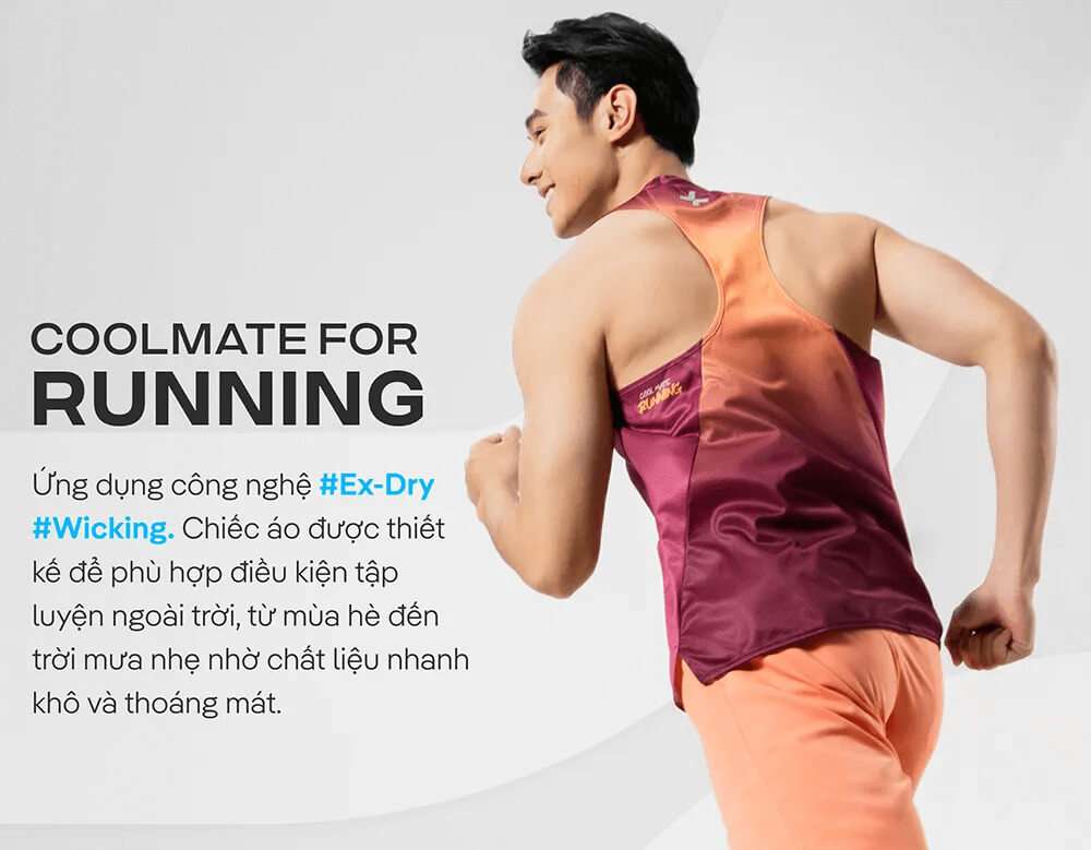 Cận cảnh công nghệ Ex-Dry và Wicking trên áo singlet chạy bộ Coolmate