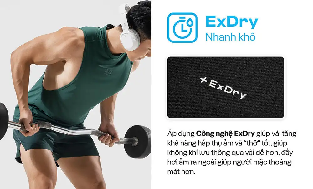 Công nghệ ExDry trên áo gym giúp vải nhanh khô và thoáng khí