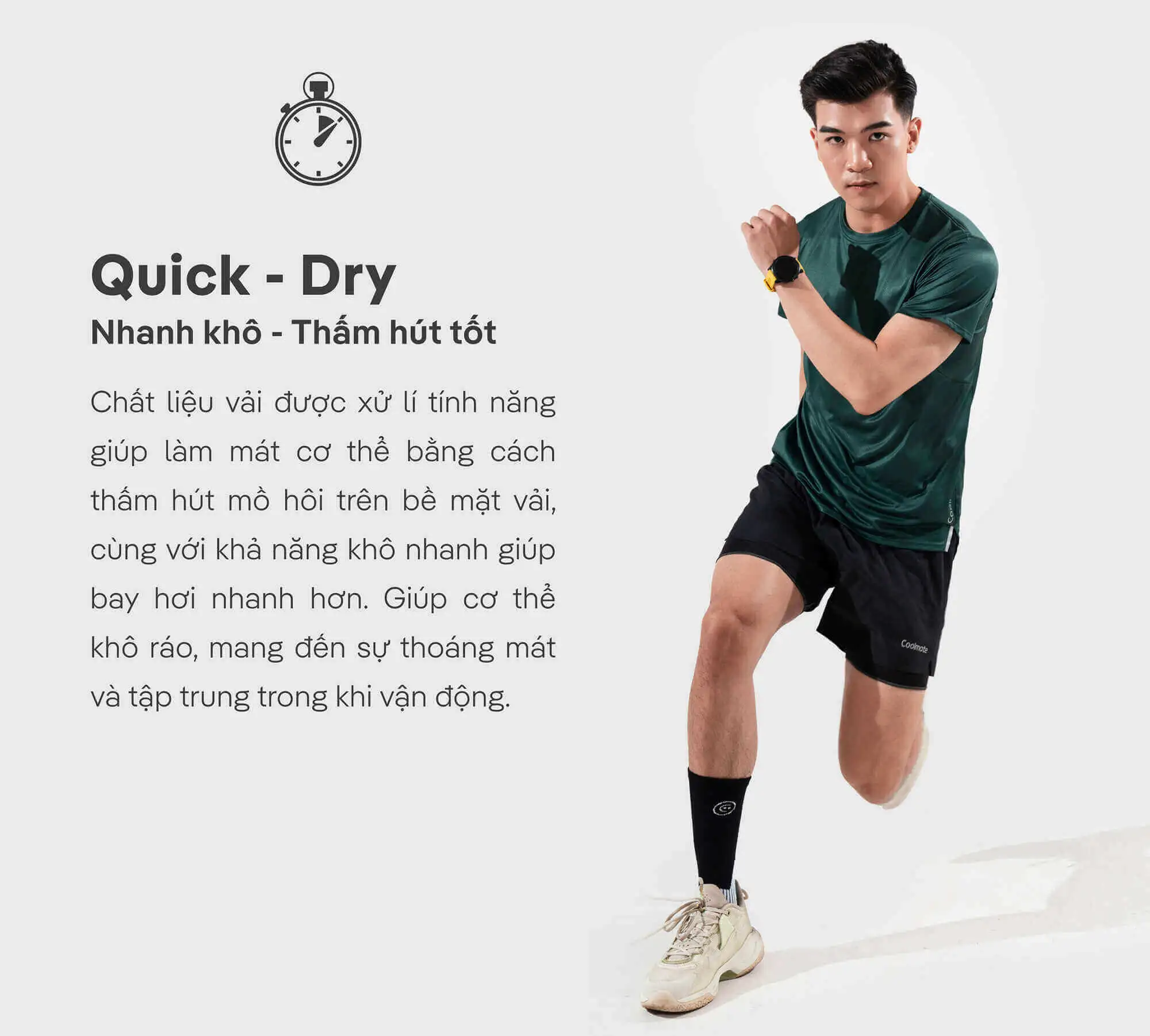 Công nghệ Quick-Dry thấm hút tốt và khô nhanh của áo thun Advanced