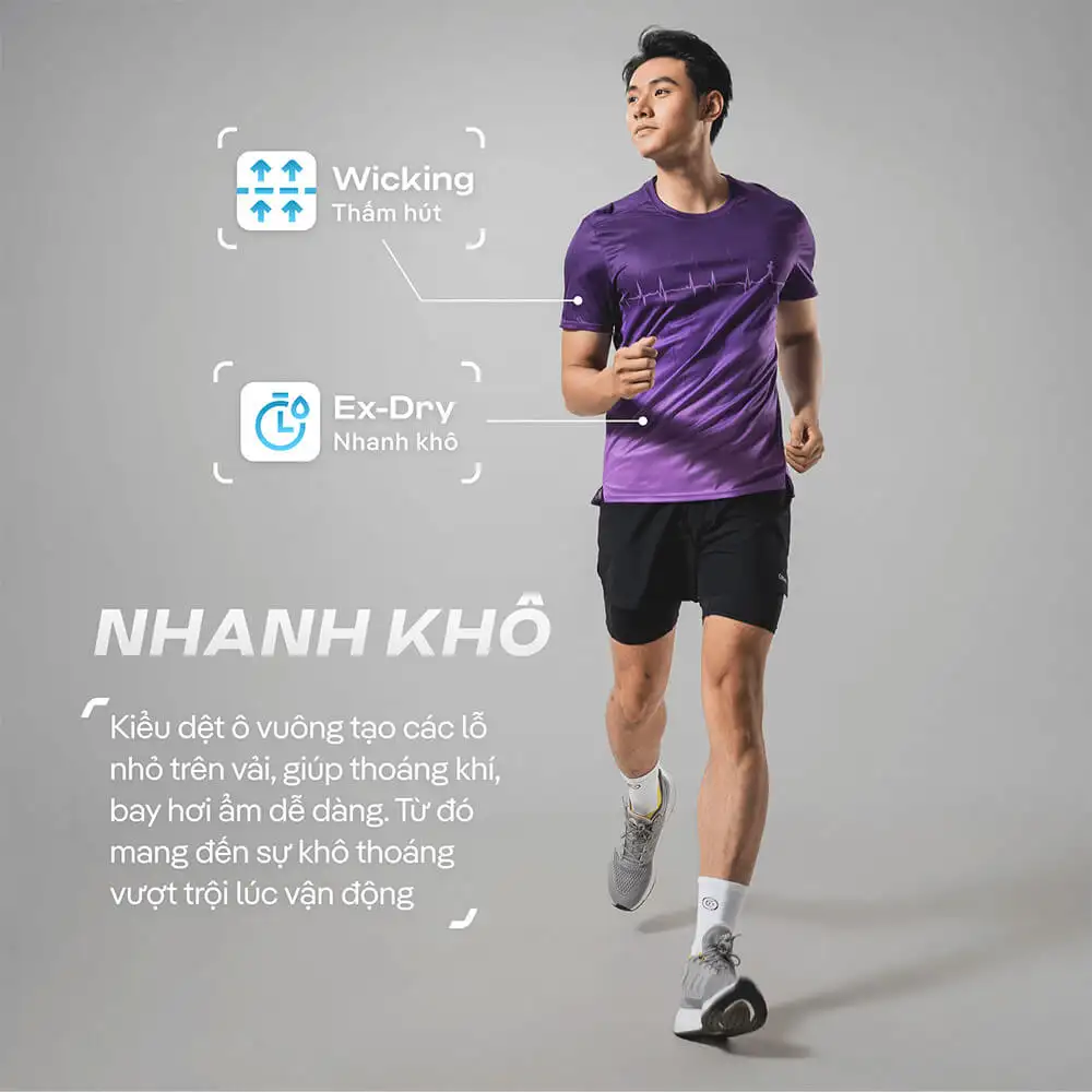 Công nghệ Wicking thấm hút và Ex-Dry nhanh khô trên áo thun thể thao Coolmate