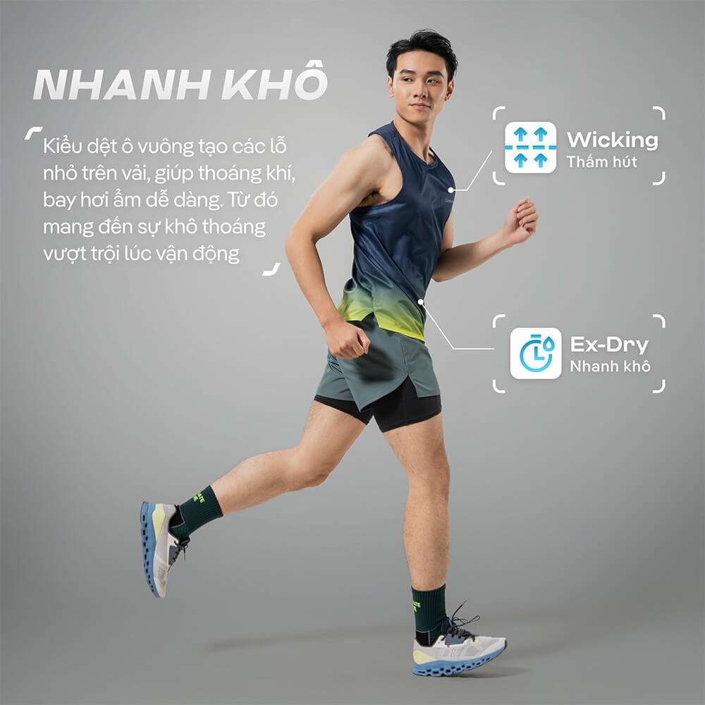 Công nghệ Wicking và Ex-Dry giúp áo singlet nhanh khô
