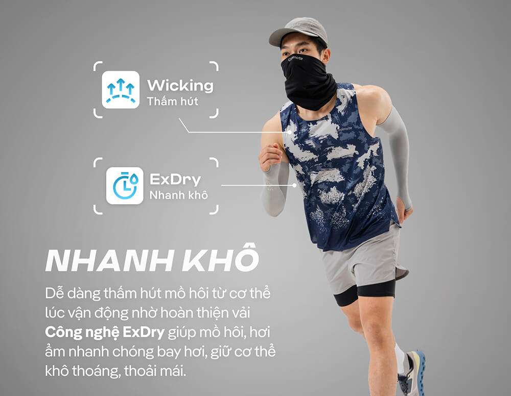 Công nghệ Wicking thấm hút và ExDry nhanh khô trên áo singlet