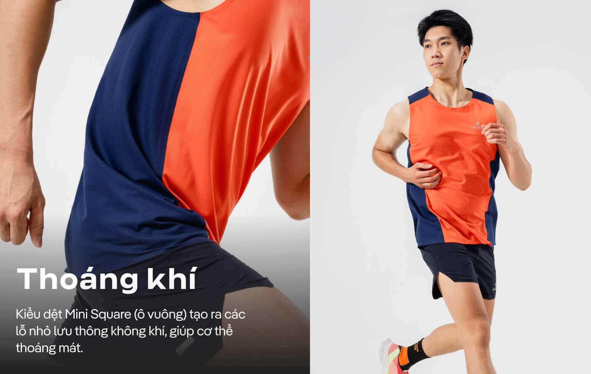 Kiểu dệt Mini Square trên áo singlet chạy bộ CoolFast giúp tăng cường thoáng khí