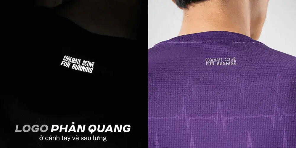 Chi tiết logo phản quang trên tay áo thun chạy bộ