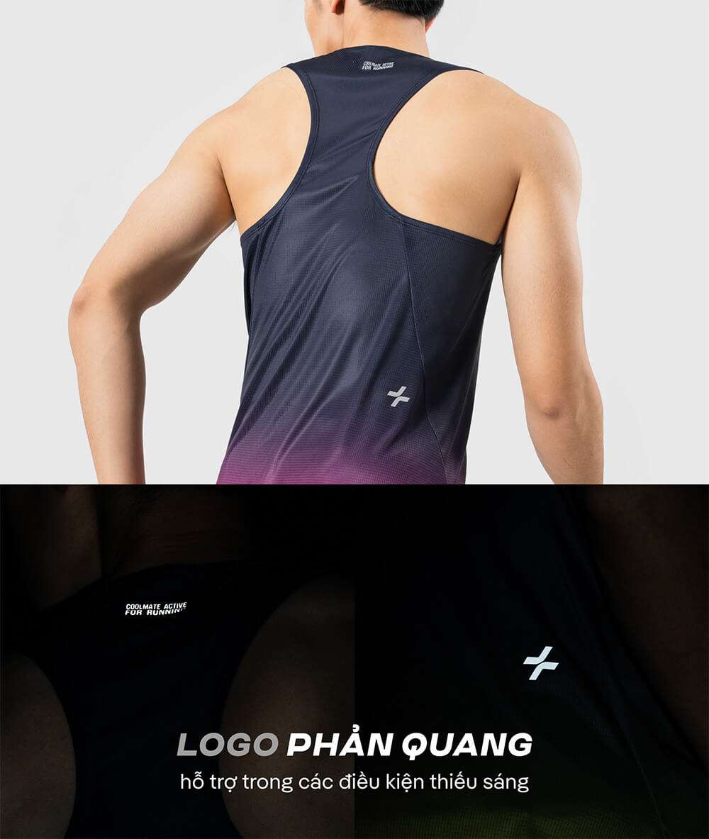 Logo phản quang trên lưng áo singlet nam chạy bộ