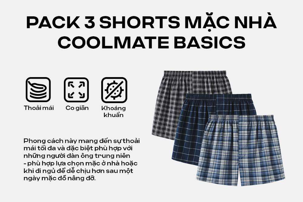 Combo 3 Quần short nam mặc nhà Coolmate