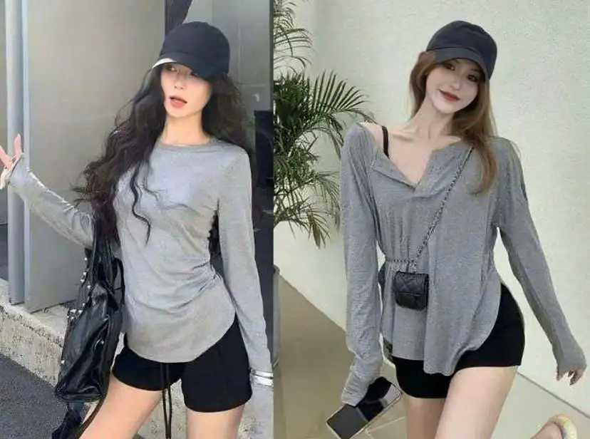 Phối đồ đi chơi mùa hè Áo thun dài tay và quần shorts vải