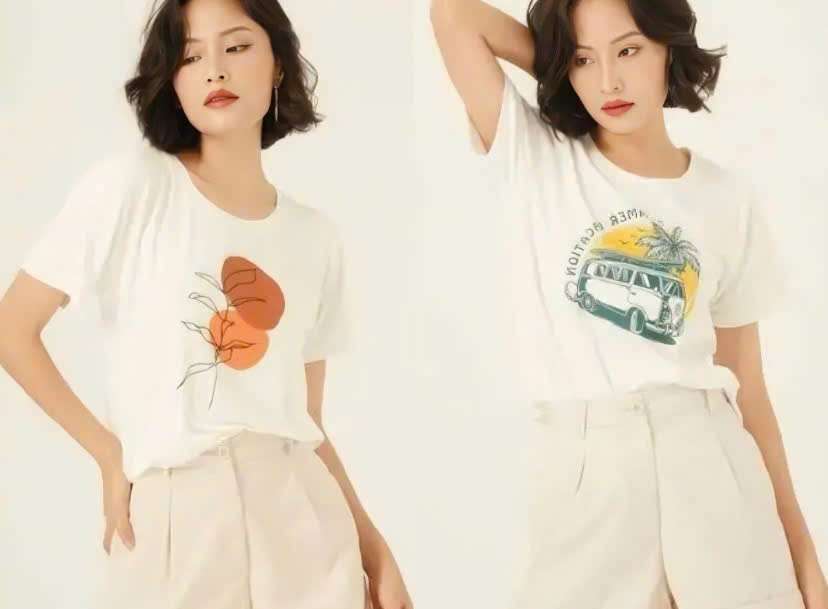 Phối đồ đi chơi mùa hè Áo thun rộng và quần short kaki