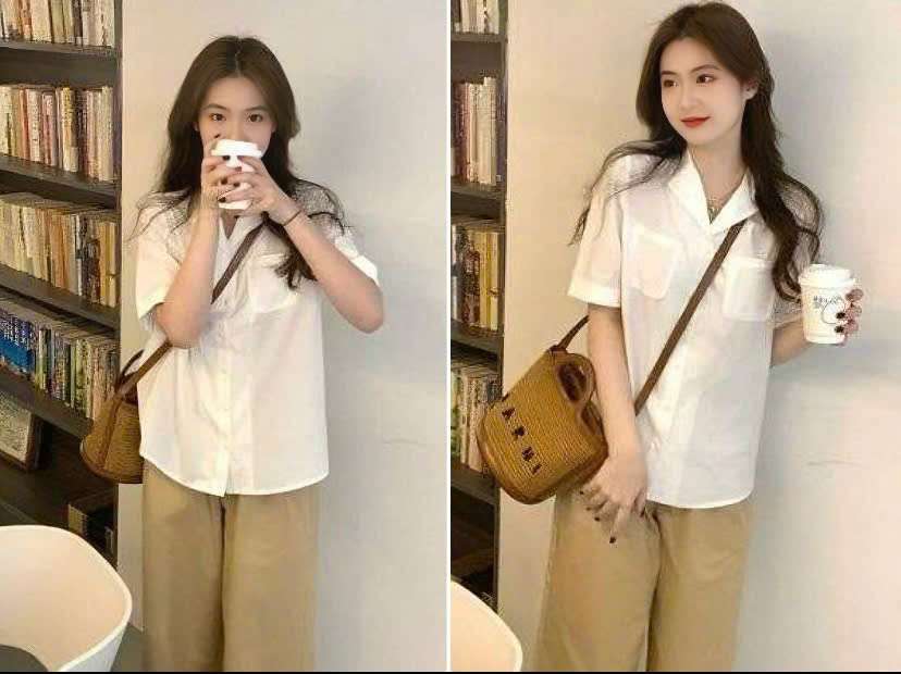 Phối đồ đi chơi mùa hè Áo sơ mi ngắn tay và quần ống rộng